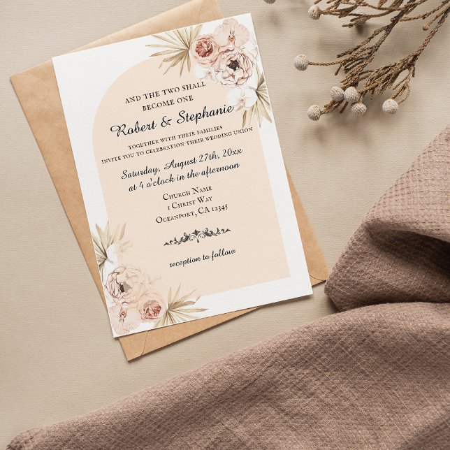Invitation Elégant Boho Spring Peony Mariage chrétien (Elegant Boho Spring Peony Christian Wedding Invitation)