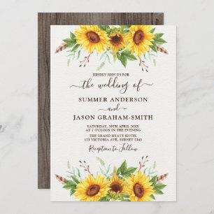 Invitation Elégant Boho Sunflowers Mariage d'aquarelle d'été
