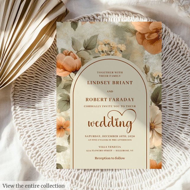 Invitation Elegant Boho Terracotta Sage Floral Wedding Invite (Elegant Boho Terracotta Sage Floral Wedding Invitation)