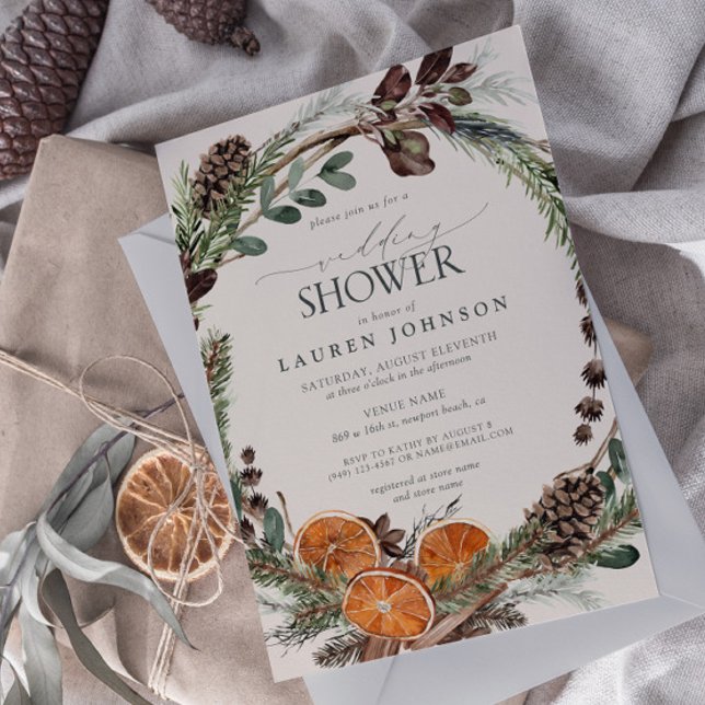 Invitation Elégant Boho verdure Citrus Mariage de automne dou (Set the tone for an amazing winter bridal shower with this boho citrus design easily personalized)
