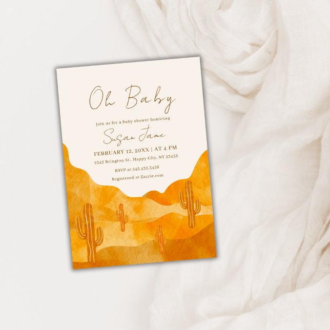 Invitation Elégant Boho Watercolor Desert Cactus Baby shower (Elegant Boho Watercolor Desert Cactus Baby Shower Invitation)