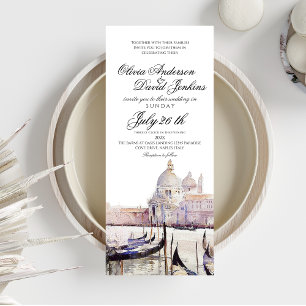 Invitation Elégant Boho Watercolor Venice Script Mariage