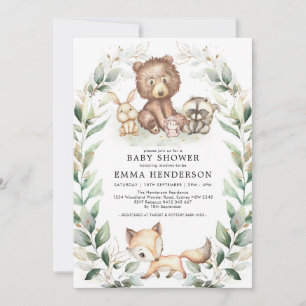 Invitation Elégant Bois Animaux Baby shower Verdure Or