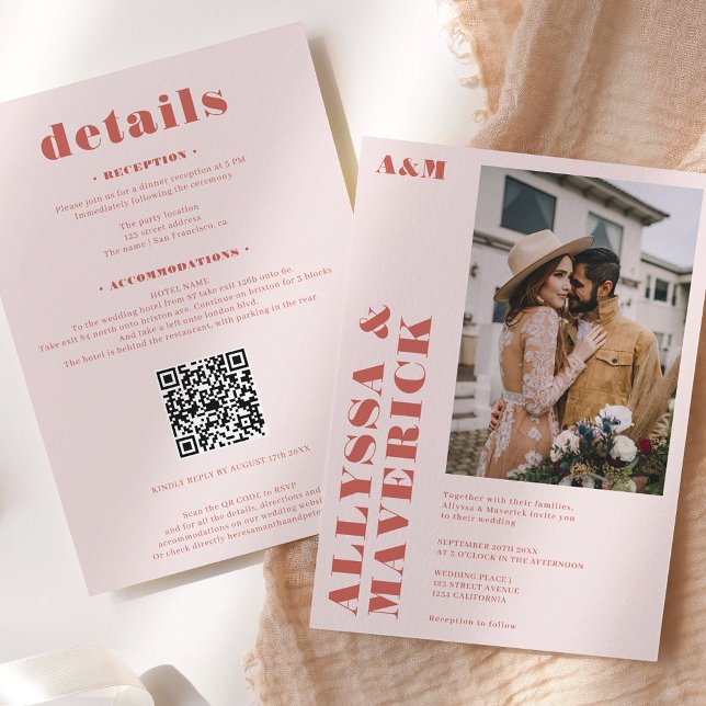 Invitation Élégant Bold boho beige terre cuite photo mariage (Créateur téléchargé)