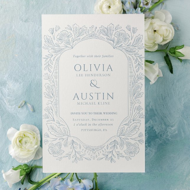 Invitation Elegant Botanical Wedding | Heirloom Blue Invite (Créateur téléchargé)