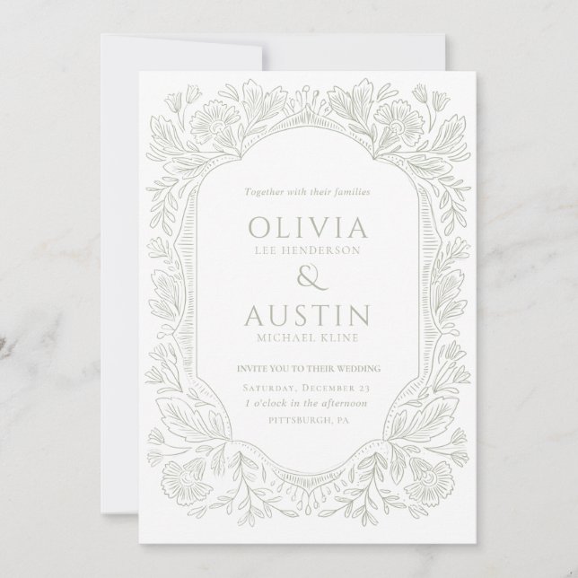 Invitation Elegant Botanical Wedding | Heirloom Sage Invite (Devant)