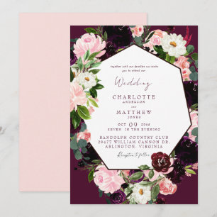 Invitation Élégant botanique Bourgogne Blush Floral