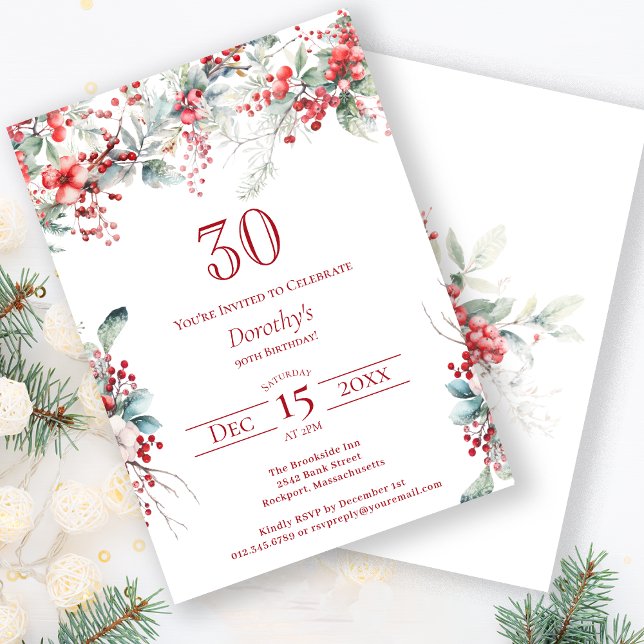 Invitation Elégant Botanique de Berry d'hiver 30e anniversair (Créateur téléchargé)