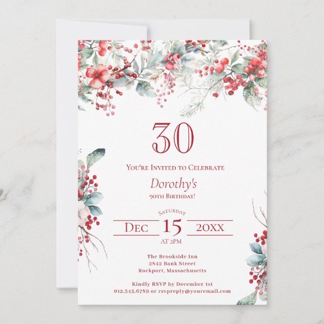 Invitation Elégant Botanique de Berry d'hiver 30e anniversair (Devant)