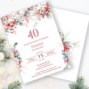 Invitation Elégant Botanique de Berry d'hiver 40e anniversair