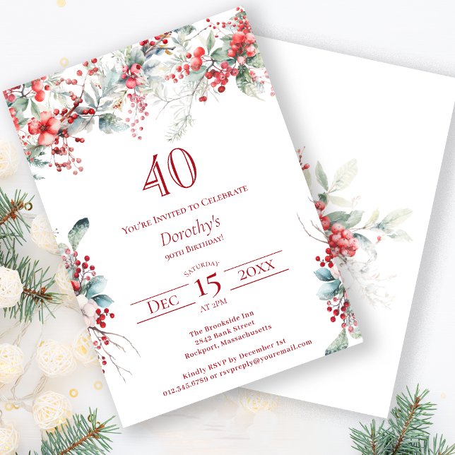 Invitation Elégant Botanique de Berry d'hiver 40e anniversair (Créateur téléchargé)