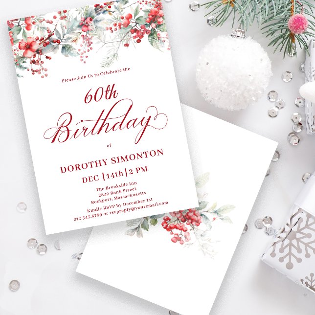 Invitation Elégant Botanique de Berry d'hiver 60e anniversair (Créateur téléchargé)