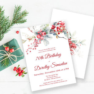 Invitation Elégant Botanique de Berry d'hiver 70e anniversair