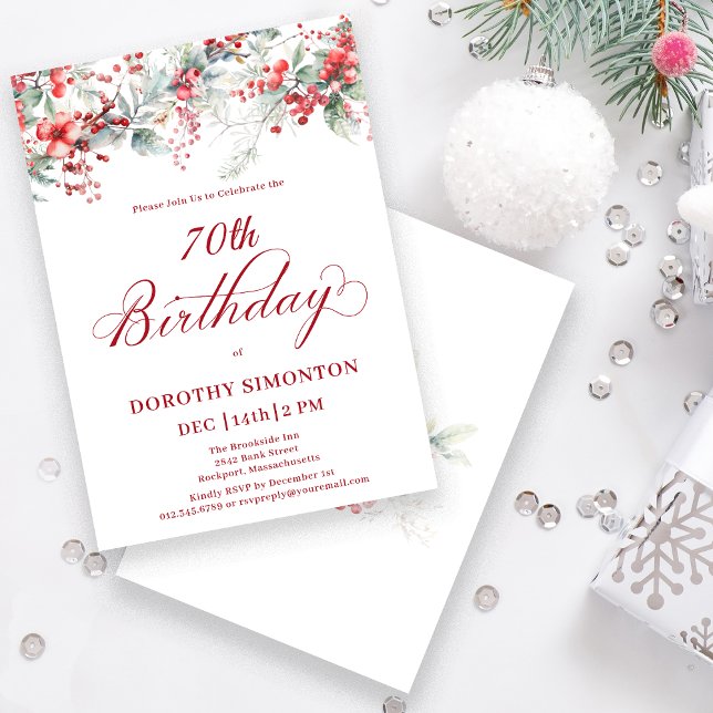 Invitation Elégant Botanique de Berry d'hiver 70e anniversair (Créateur téléchargé)