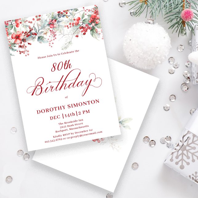 Invitation Elégant Botanique de Berry d'hiver 80e anniversair (Créateur téléchargé)