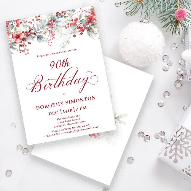 Invitation Elégant Botanique de Berry d'hiver 90e anniversair (Créateur téléchargé)