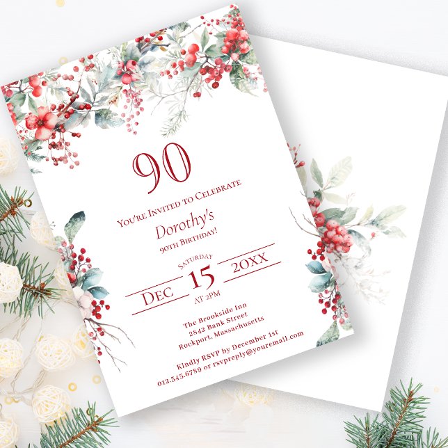 Invitation Elégant Botanique de Berry d'hiver 90e anniversair (Créateur téléchargé)