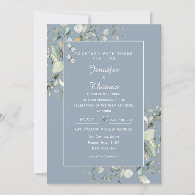 Invitation Elégant Botanique Eucalyptus Verdure Hydrangea (Devant)