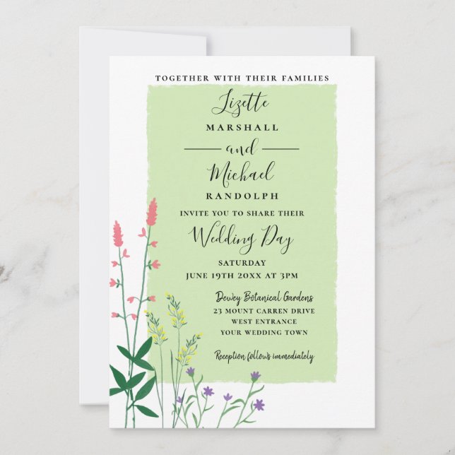 Invitation Élégant Botanique Floral Vert Mariage moderne (Devant)