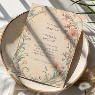Invitation Élégant Botanique Pastel Vintage