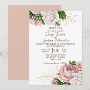 Invitation Élégant Botanique rose Rose blanc Mariage