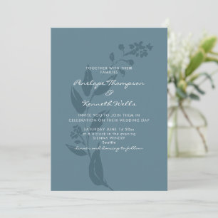 Invitation Elégant Botanique Turquoise Bleu Silhouette Mariag