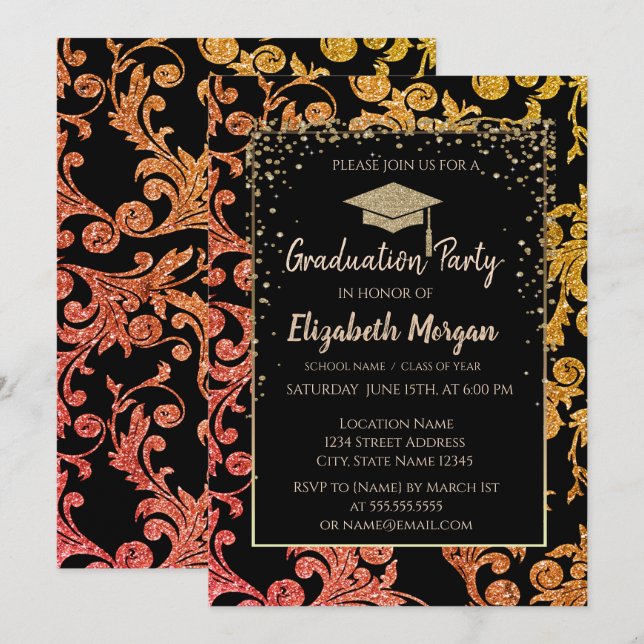 Invitation Élégant bouchon de graduation Parties scintillant  (Devant / Derrière)