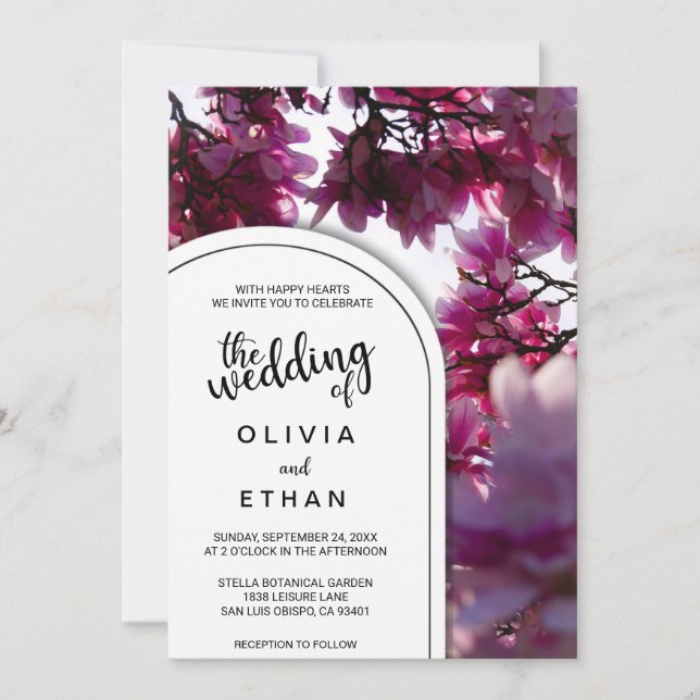 Invitation Élégant bougainvillier rose Mariage floral rustiqu (Devant)