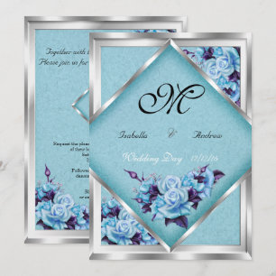 Invitation Élégant Bouquet de Mariage Roses Téales Violettes 