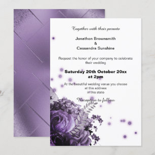 INVITATION ÉLÉGANT BOUQUET FLORAL LILAC MÉTALLIQUE MARIAGE