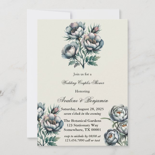 Invitation Elégant bouquet gris vert Mariage Couples Douche (Devant)
