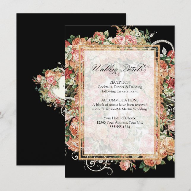 Invitation Elégant Bouquet Rose Gold Détails Mariage (Devant / Derrière)