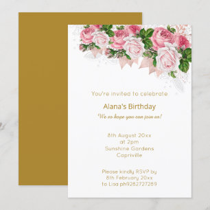 INVITATION ÉLÉGANT BOUQUET ROSE ROSE EN LACE BLANCHE MODERNE