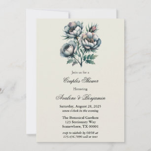 Invitation Elégant Bouquet vert et gris Couples Douche