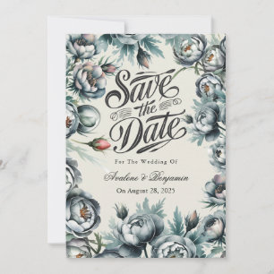 Invitation Élégant Bouquet vert et gris Enregistrer la date