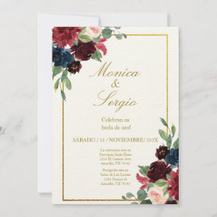 Invitation Elégant Bourgogne 50ème Mariage en espagnol