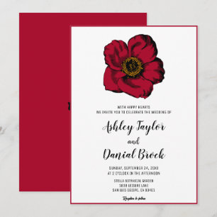 Invitation Elégant Bourgogne rouge rose simple Mariage floral