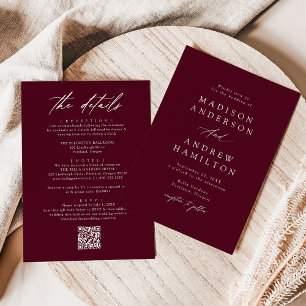 Invitation Élégant Bourgogne tout en un Mariage de code QR