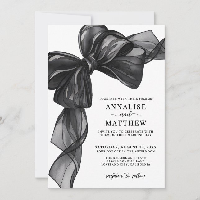 Invitation Elegant Bow Black And White Wedding (Devant)