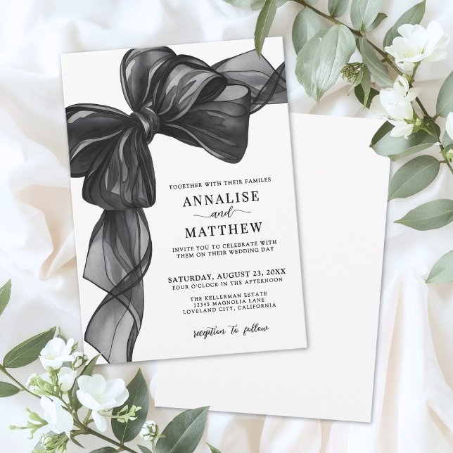 Invitation Elegant Bow Black And White Wedding (Elegant Bow Black And White Wedding Invitation)