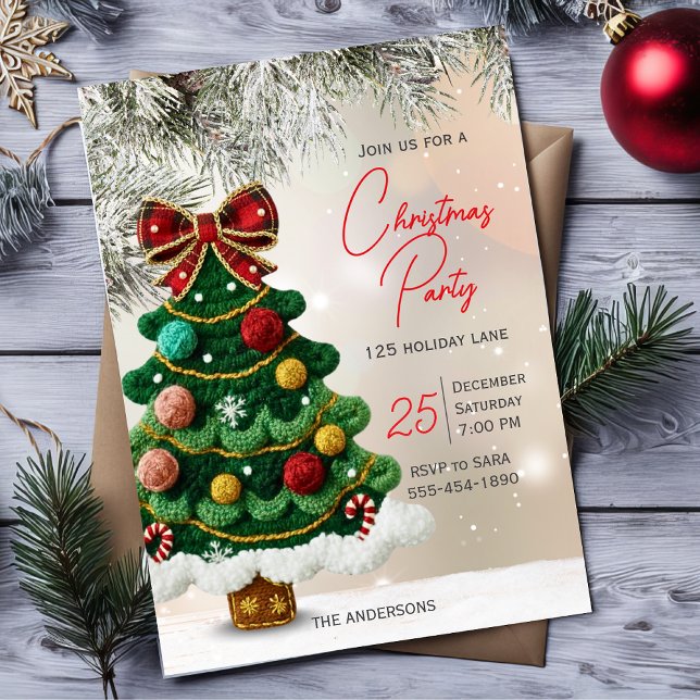 Invitation Elegant bow christmas tree party  (Créateur téléchargé)