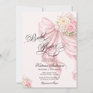 Invitation Elegant Bow Floral Blush Pink Bridal Shower