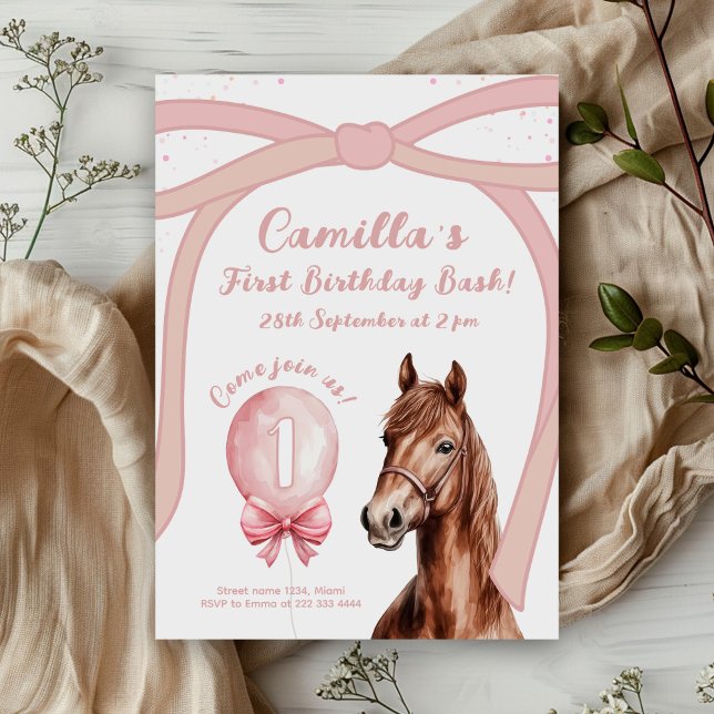 Invitation Elégant Bow Horse 1er anniversaire (Créateur téléchargé)