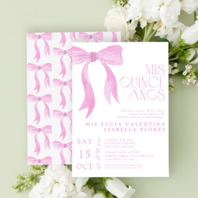 Invitation Elégant Bow Mis rose Quince Años Quinceañera (Créateur téléchargé)