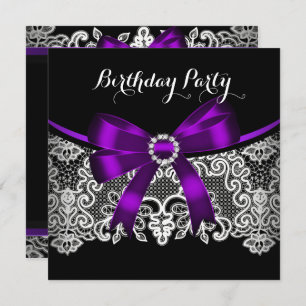 Invitation Elégant Bow pourpre noir dentelle blanche Annivers