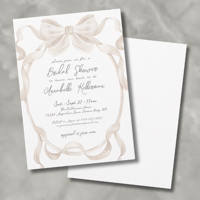 Invitation Élégant Bow romantique Fête des mariées Whimsical (Elegant Romantic Bow Whimsical Bridal Shower Invitation)
