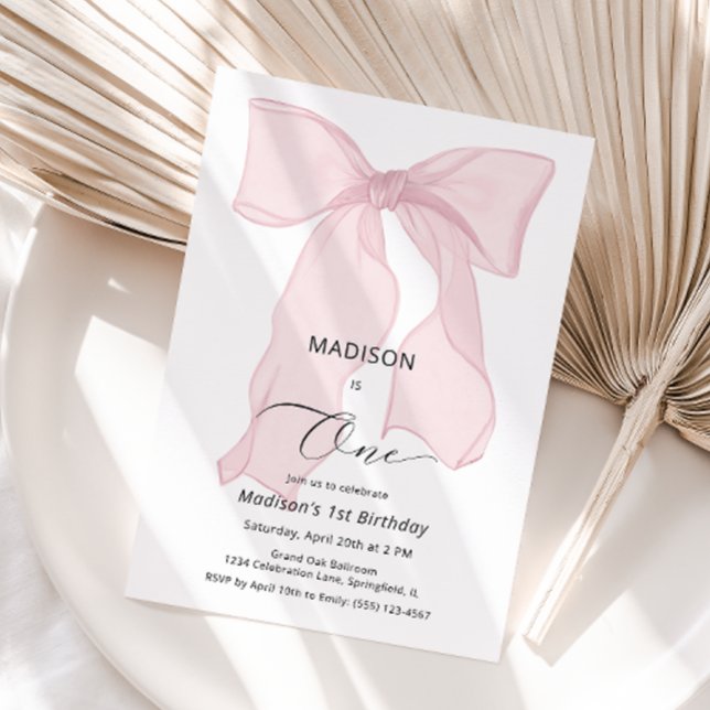 Invitation Elégant Bow rose premier anniversaire (Créateur téléchargé)