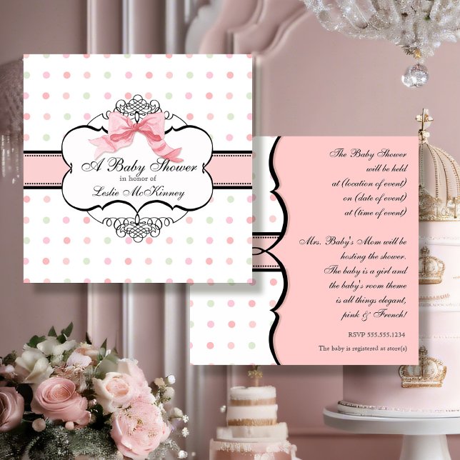 Invitation Élégant bracelet à ruban rose français (Créateur téléchargé)