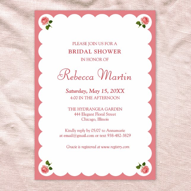 Invitation Elegant Bridal Shower Dusty Rose Vintage Pink  (Créateur téléchargé)