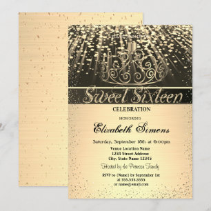 Invitation Elégant brillant or Tiara Confetti Sweet 16